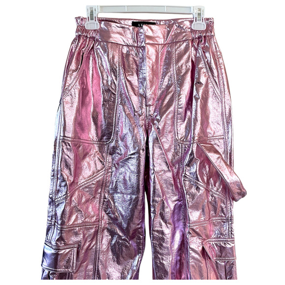 AKIRA "Out Of This World" Women's Size Small Pink Metallic Zip Cargo Pants NWT - Picture 3 of 9